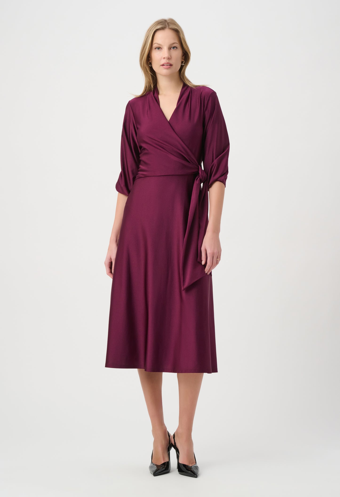 V-neck Belted Midi Dress