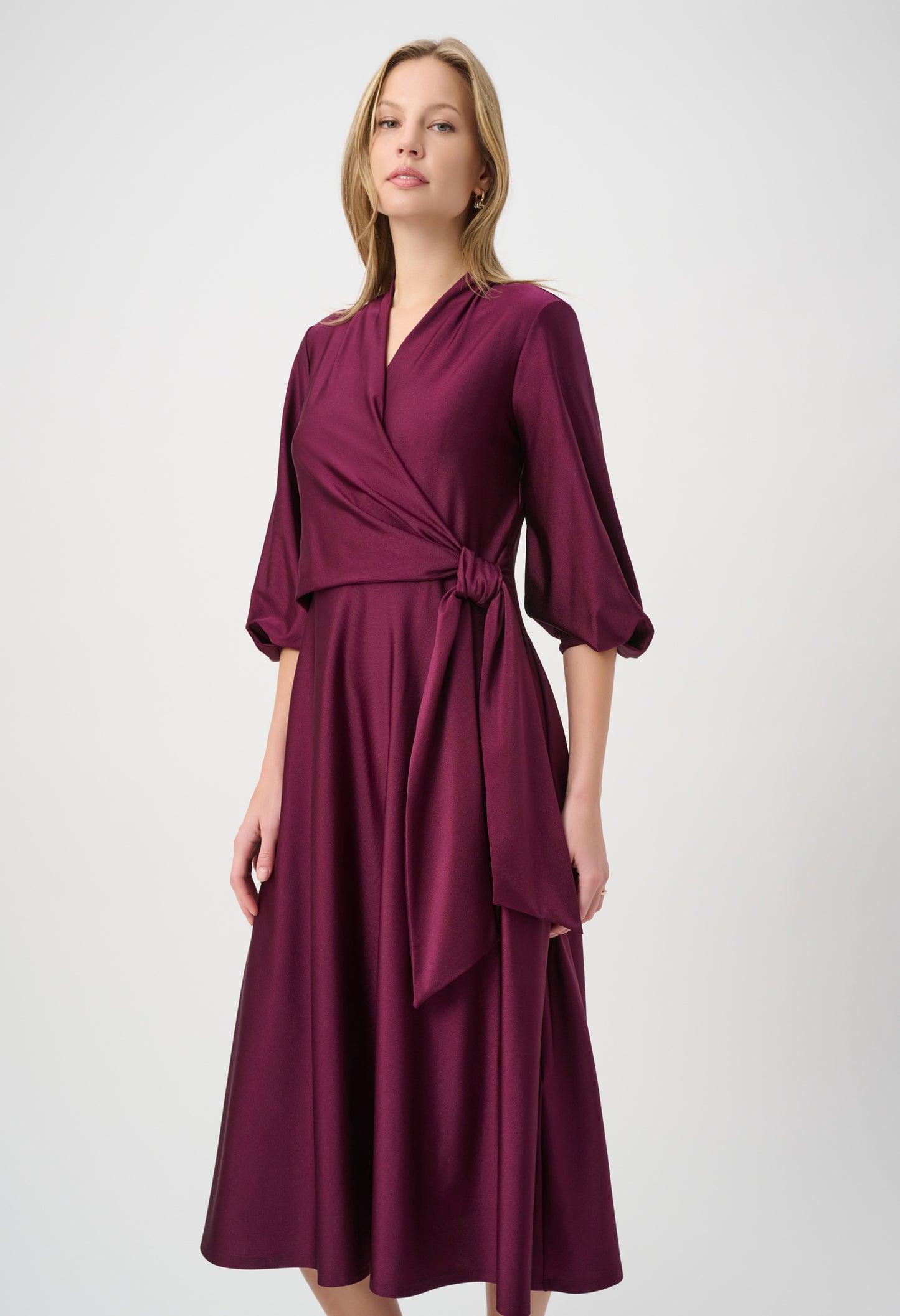 V-neck Belted Midi Dress