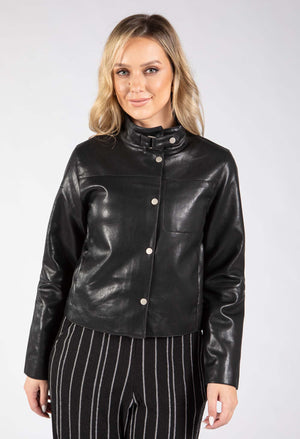 Stand Up Collar Faux Leather Jacket
