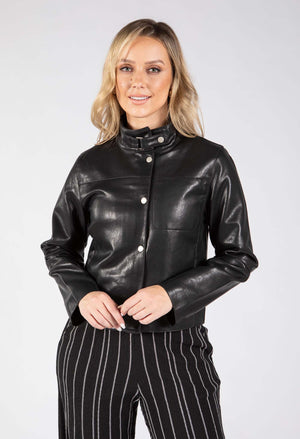 Stand Up Collar Faux Leather Jacket