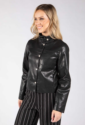 Stand Up Collar Faux Leather Jacket