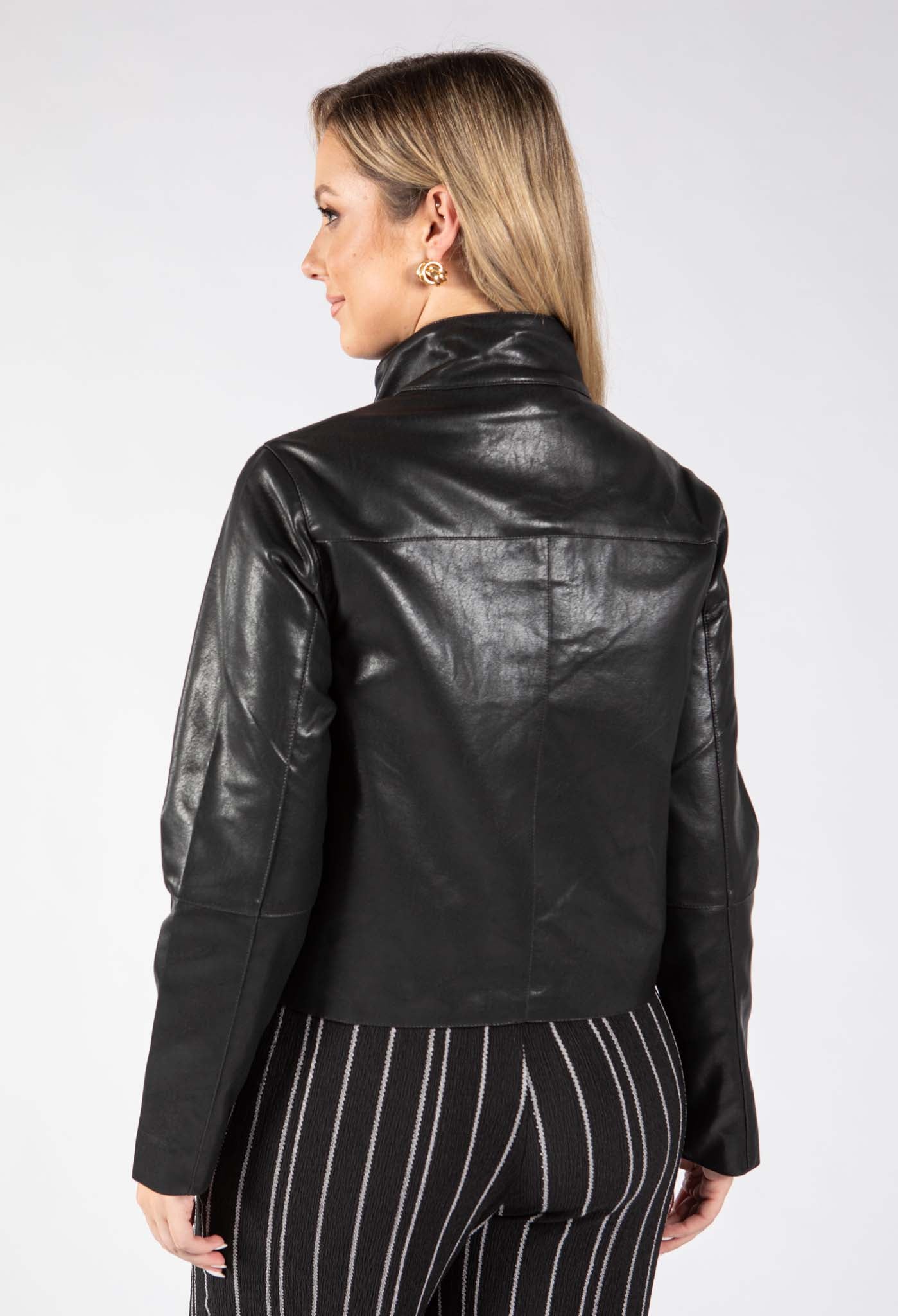 Stand Up Collar Faux Leather Jacket