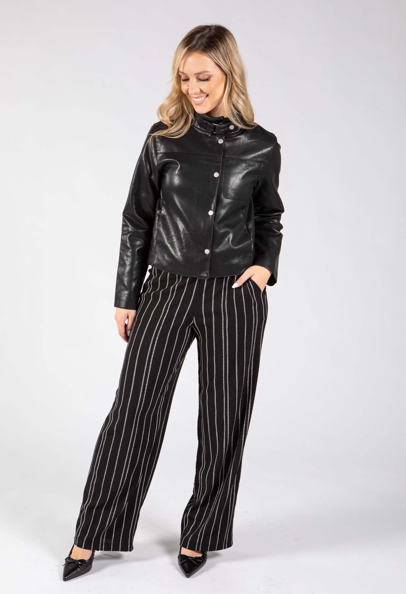 Stand Up Collar Faux Leather Jacket