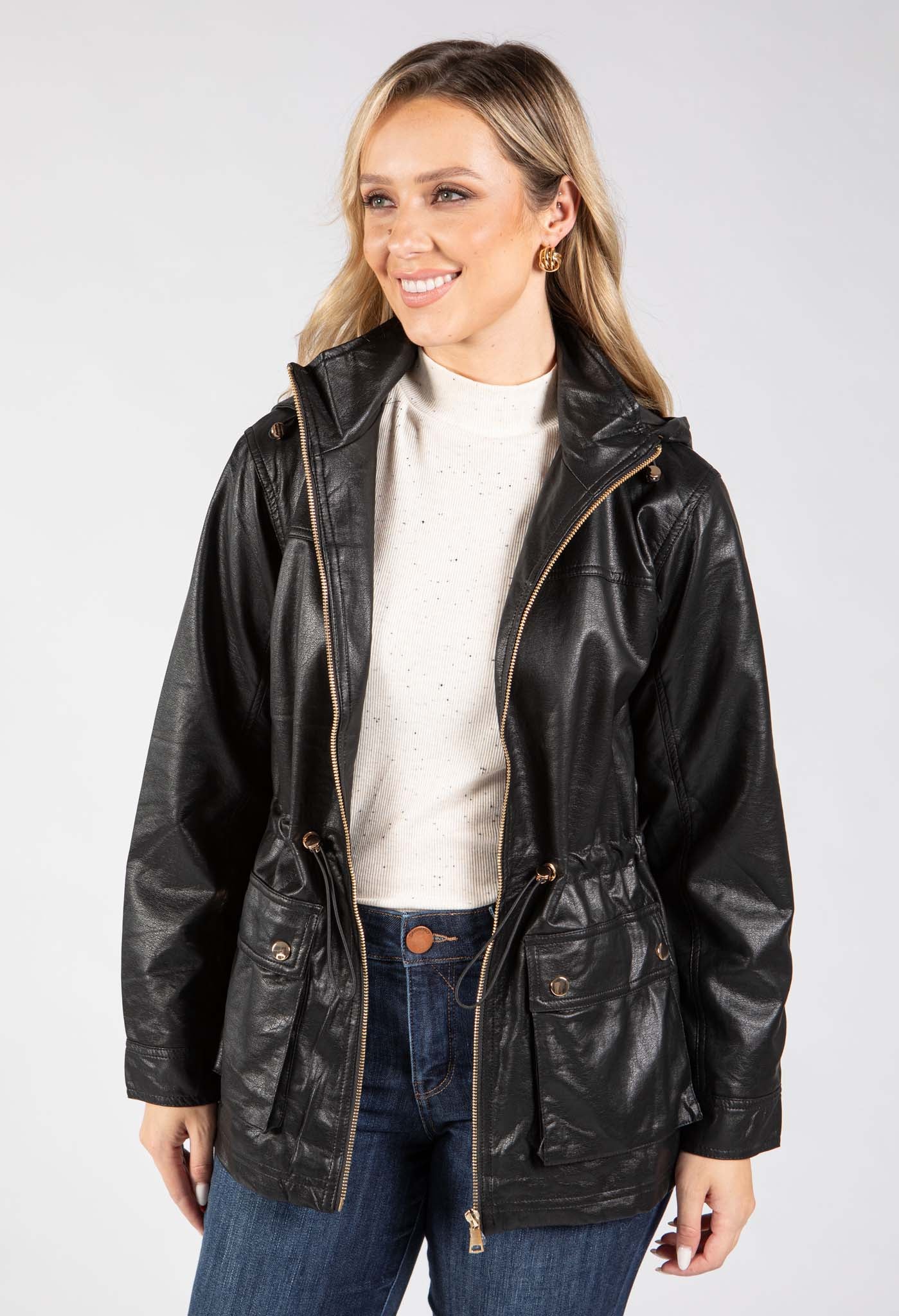 Faux Leather Zip-Up Jacket