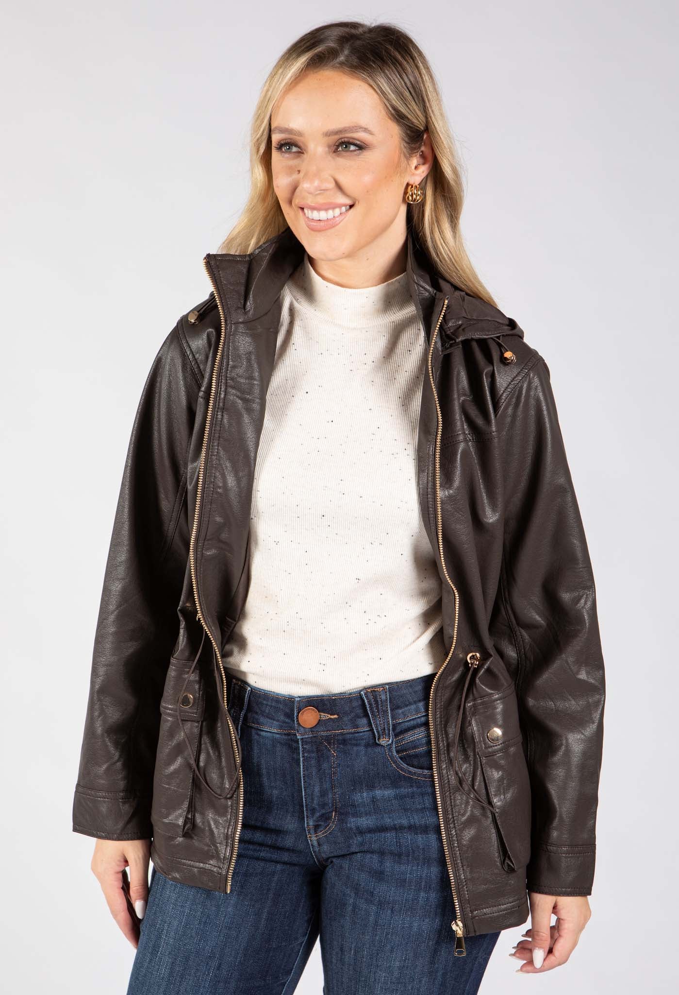 Faux Leather Zip-Up Jacket