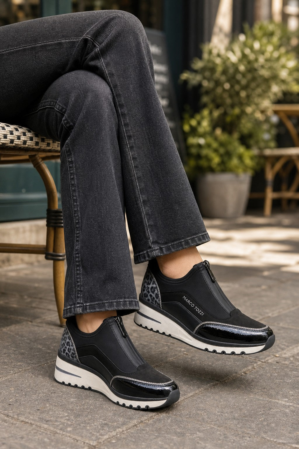front zip wedge trainer in black