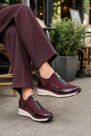 front zip wedge trainers in wine