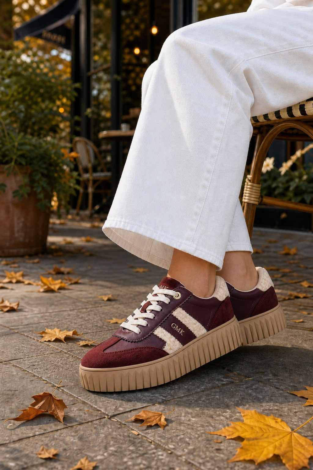 teddy trim trainers in wine
