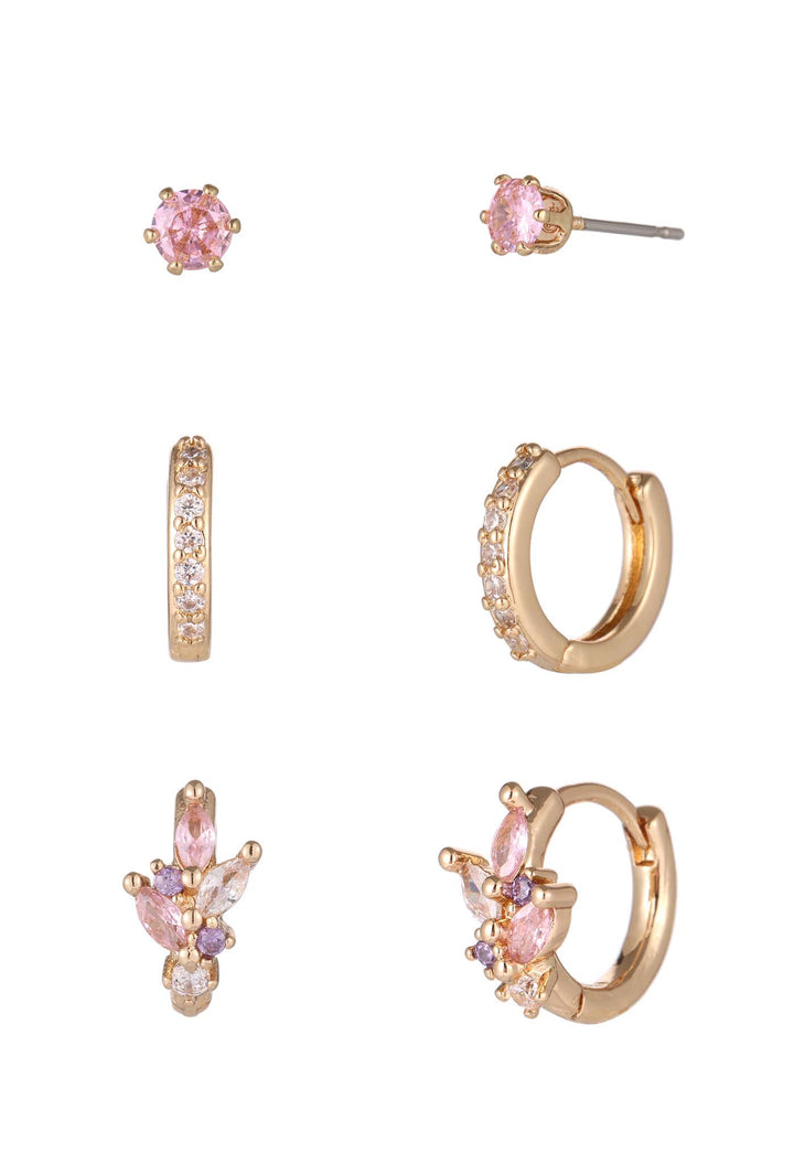 3-Pack Pink Cubic Zirconia Earrings