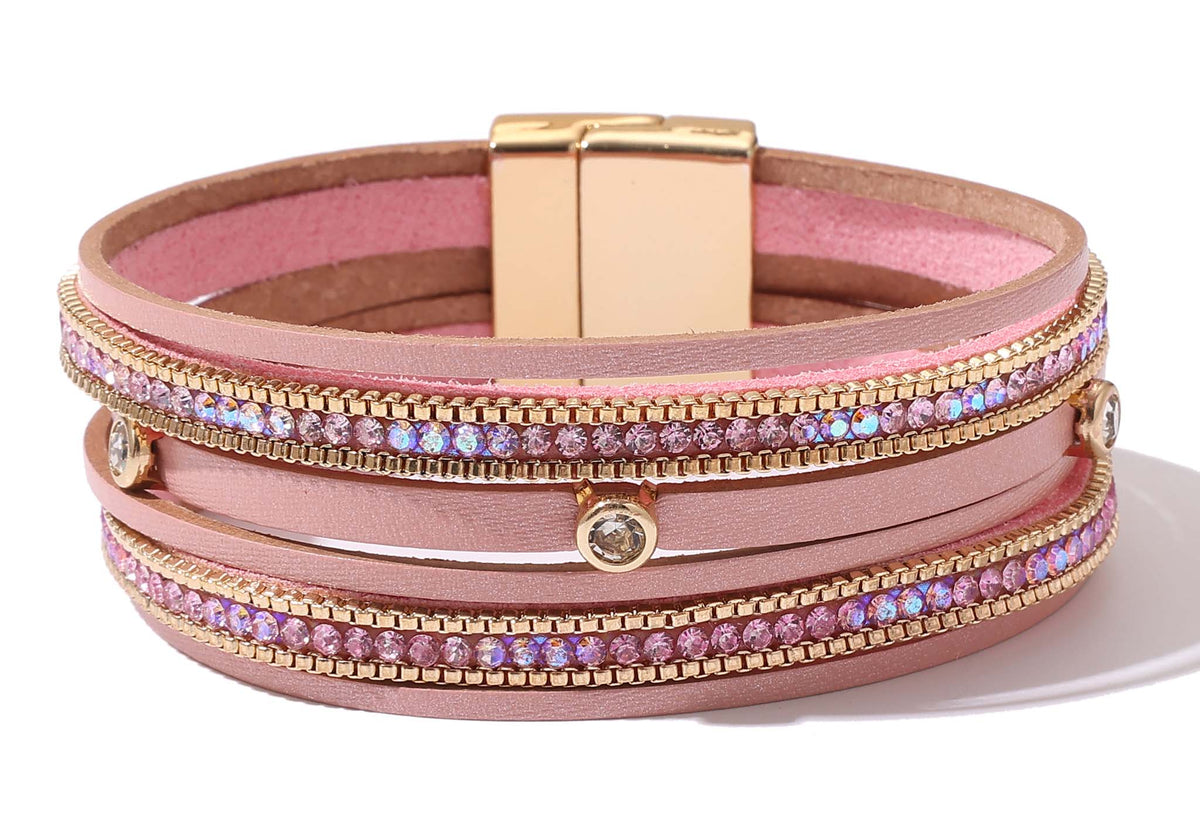 Faux Leather & Diamante Bracelet