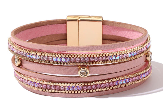 Faux Leather & Diamante Bracelet