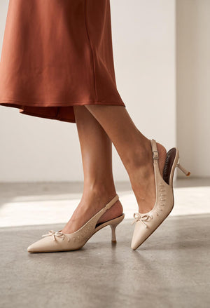 Ribbon and Bow Sling Back Heels