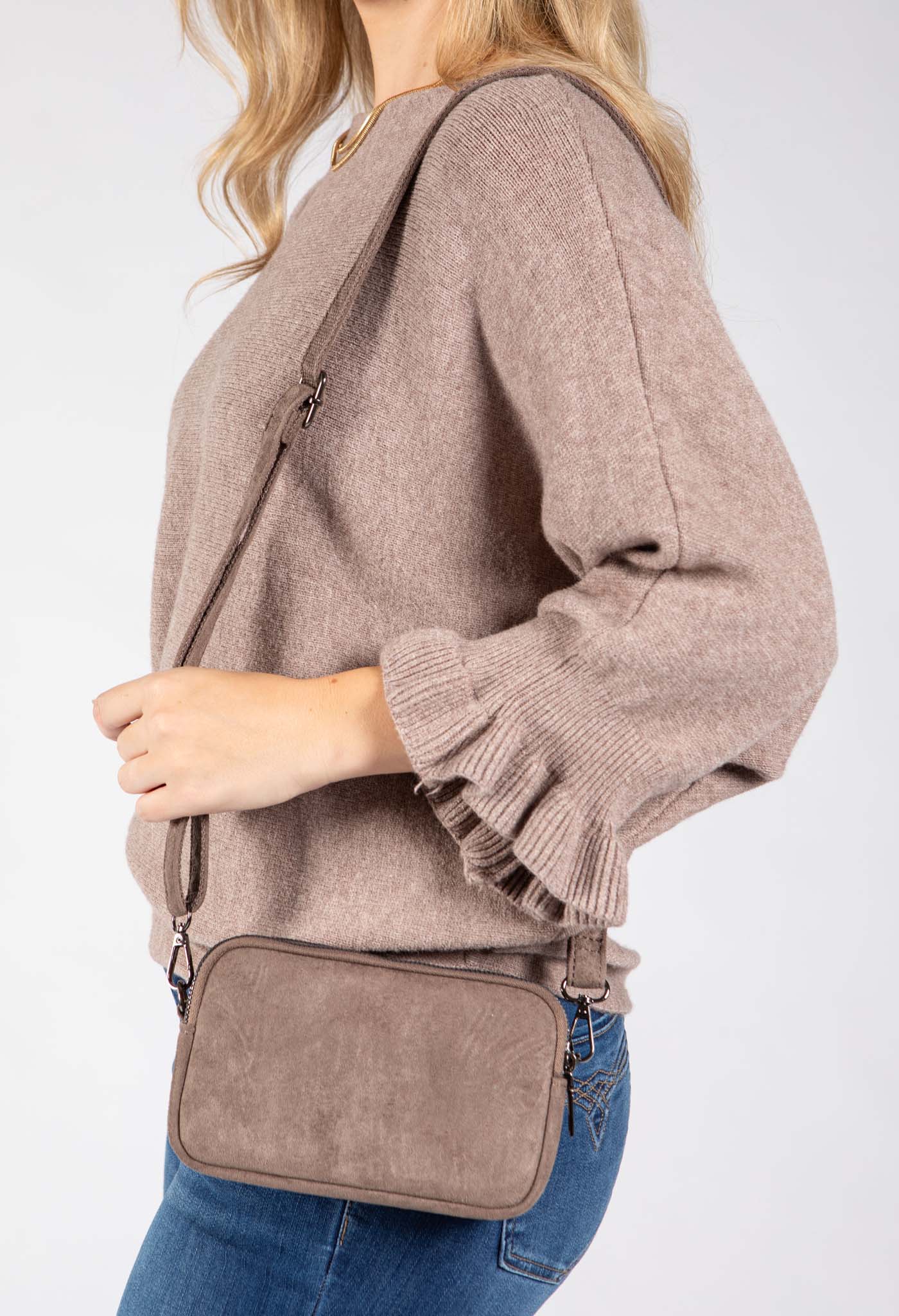 Faux Suede Crossbody Bag