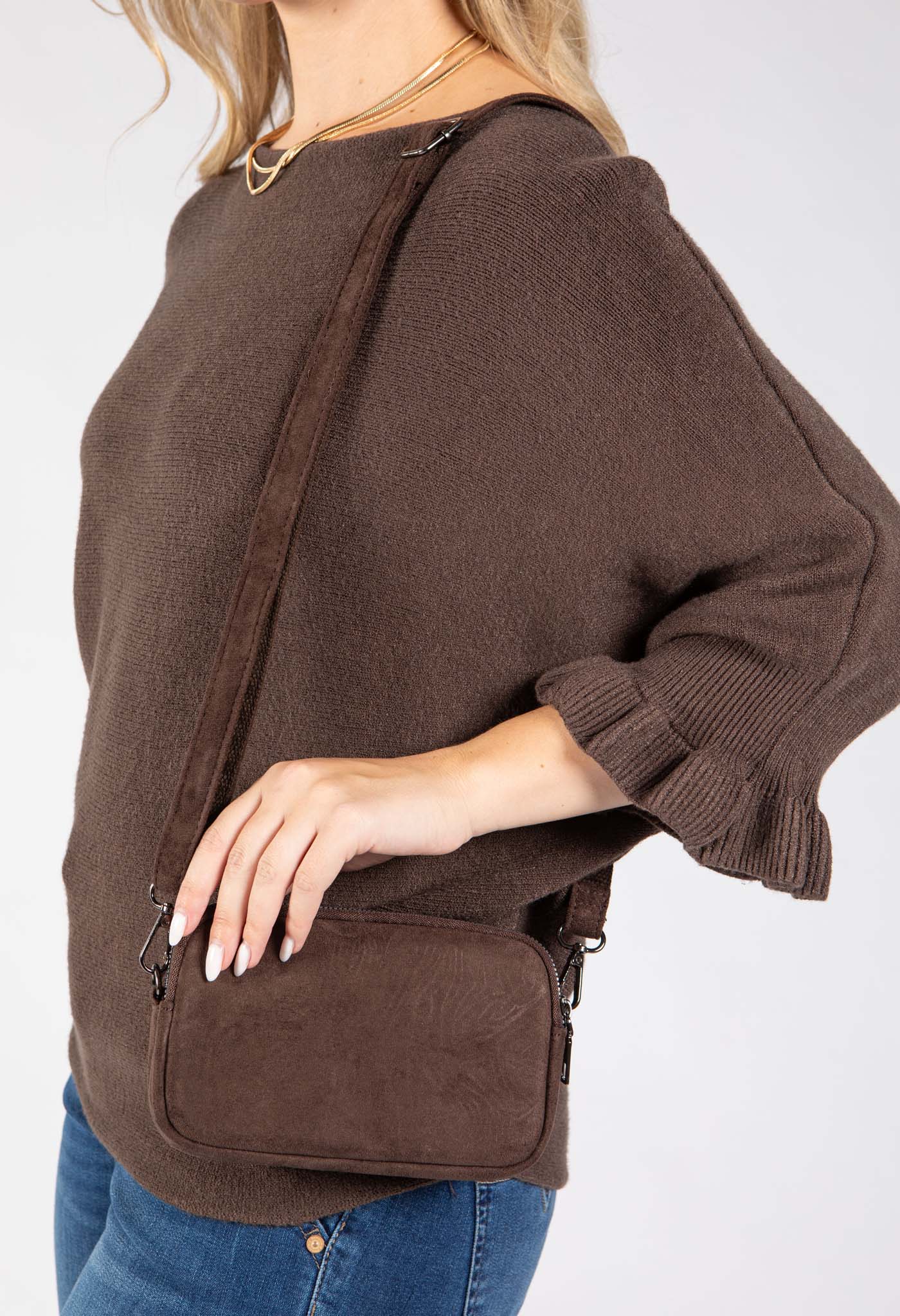 Faux Suede Crossbody Bag