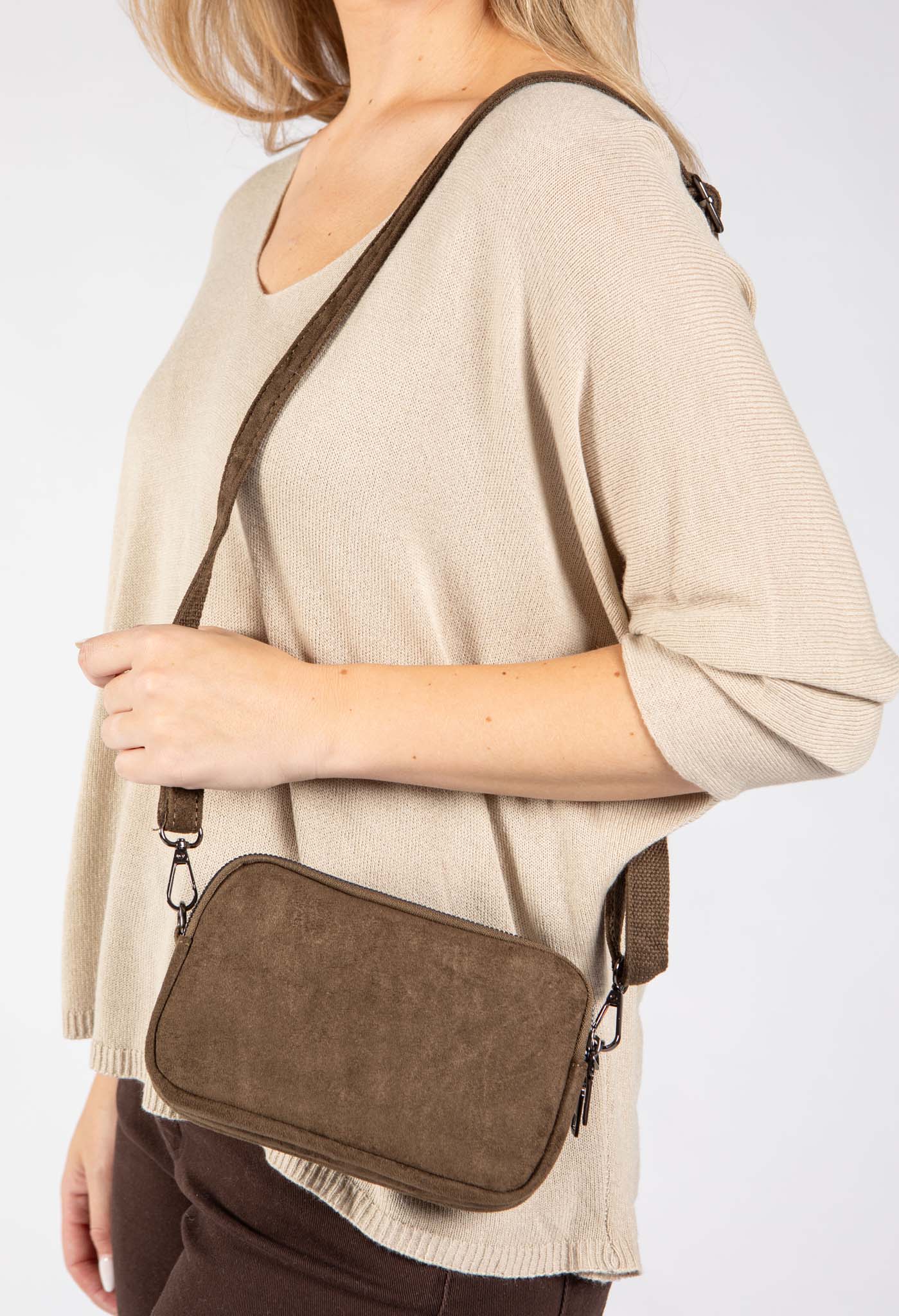 Faux Suede Crossbody Bag