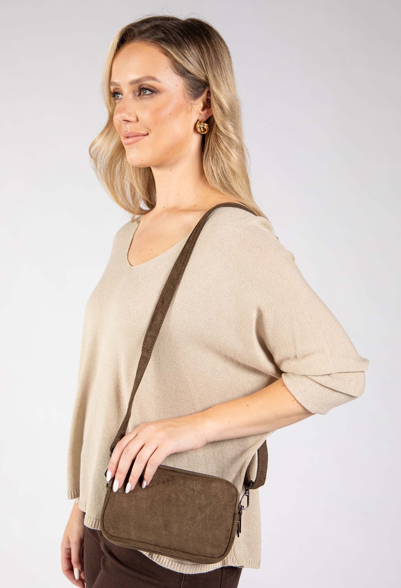 Faux Suede Crossbody Bag
