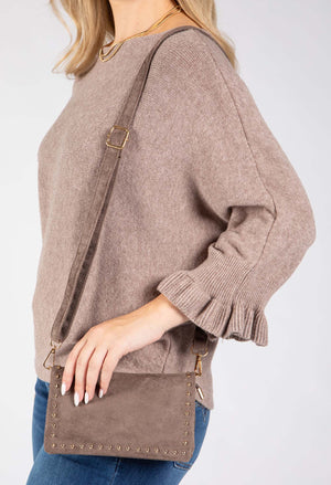 Faux Suede Studded Bag