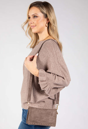 Faux Suede Studded Bag