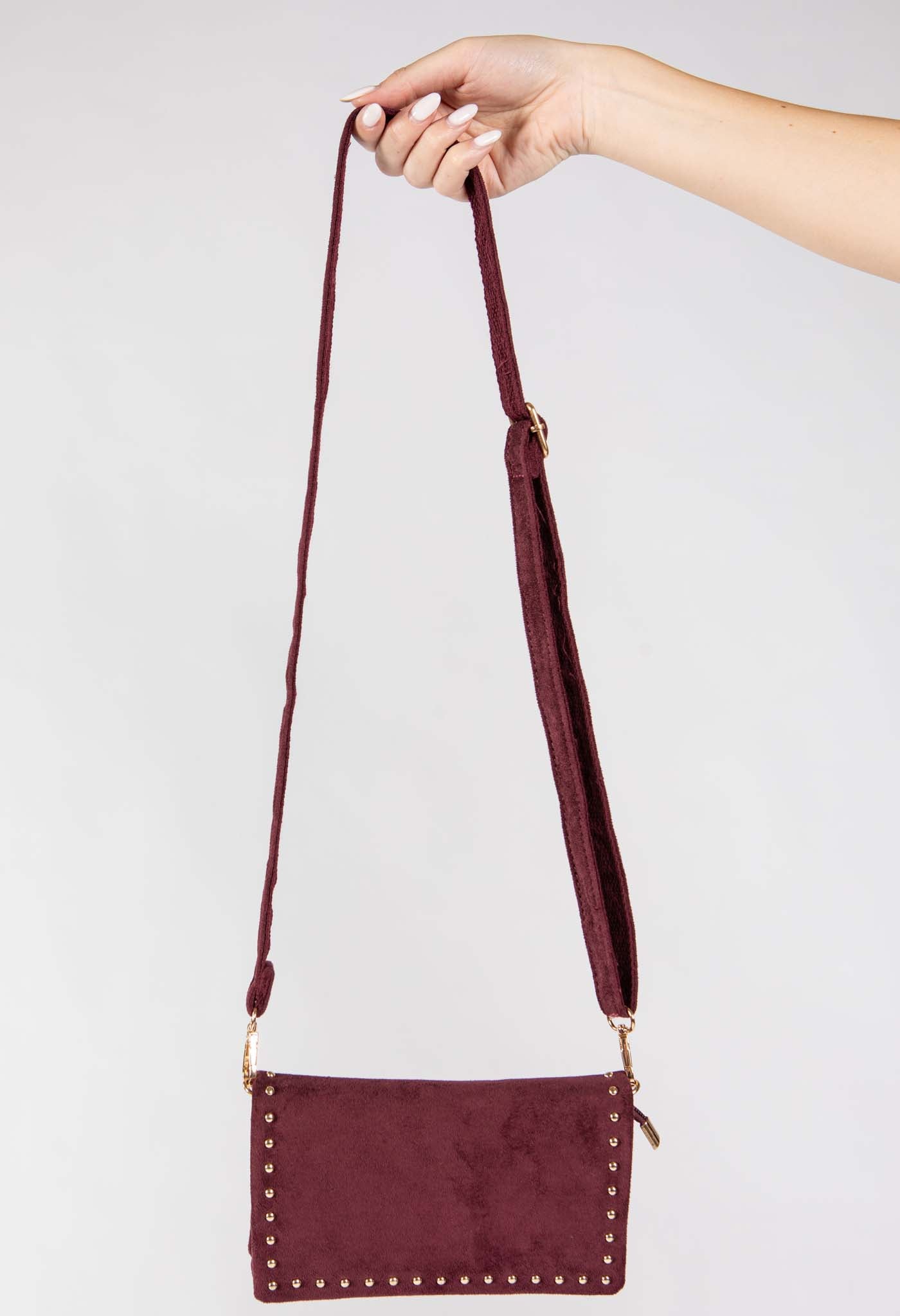 Faux Suede Studded Bag