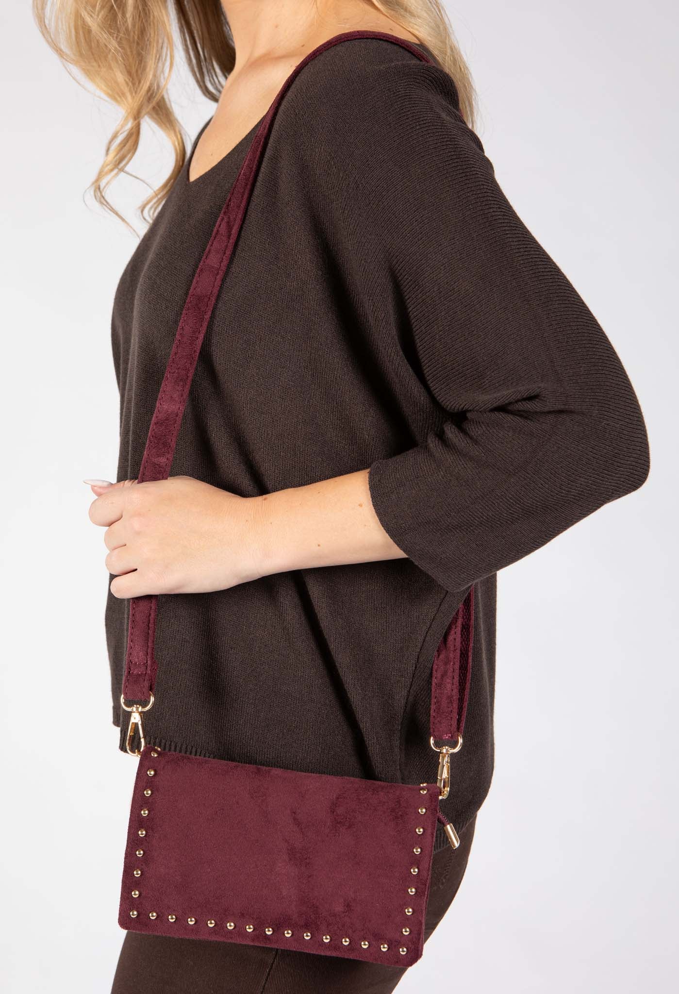 Faux Suede Studded Bag