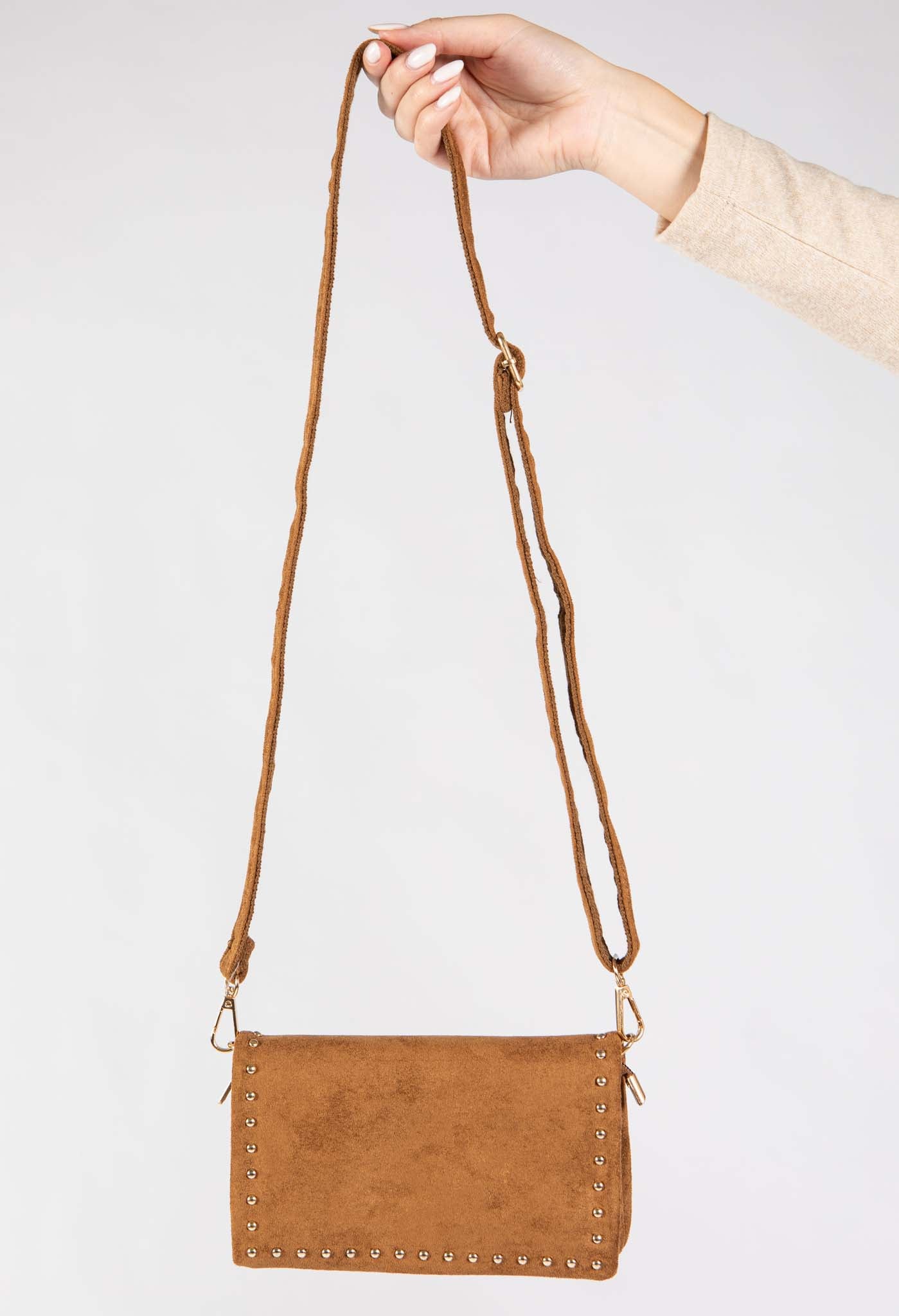 Faux Suede Studded Bag