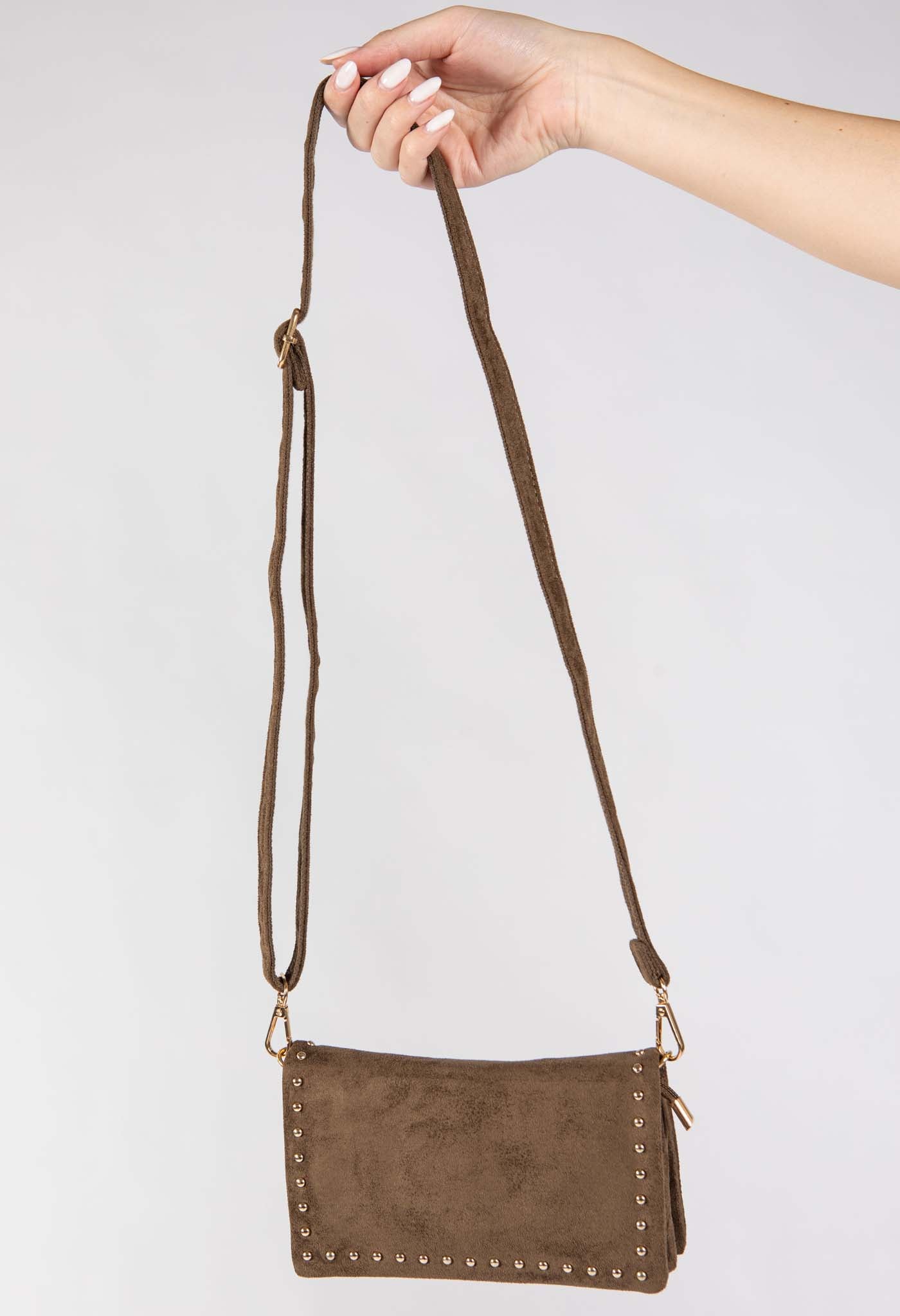 Faux Suede Studded Bag