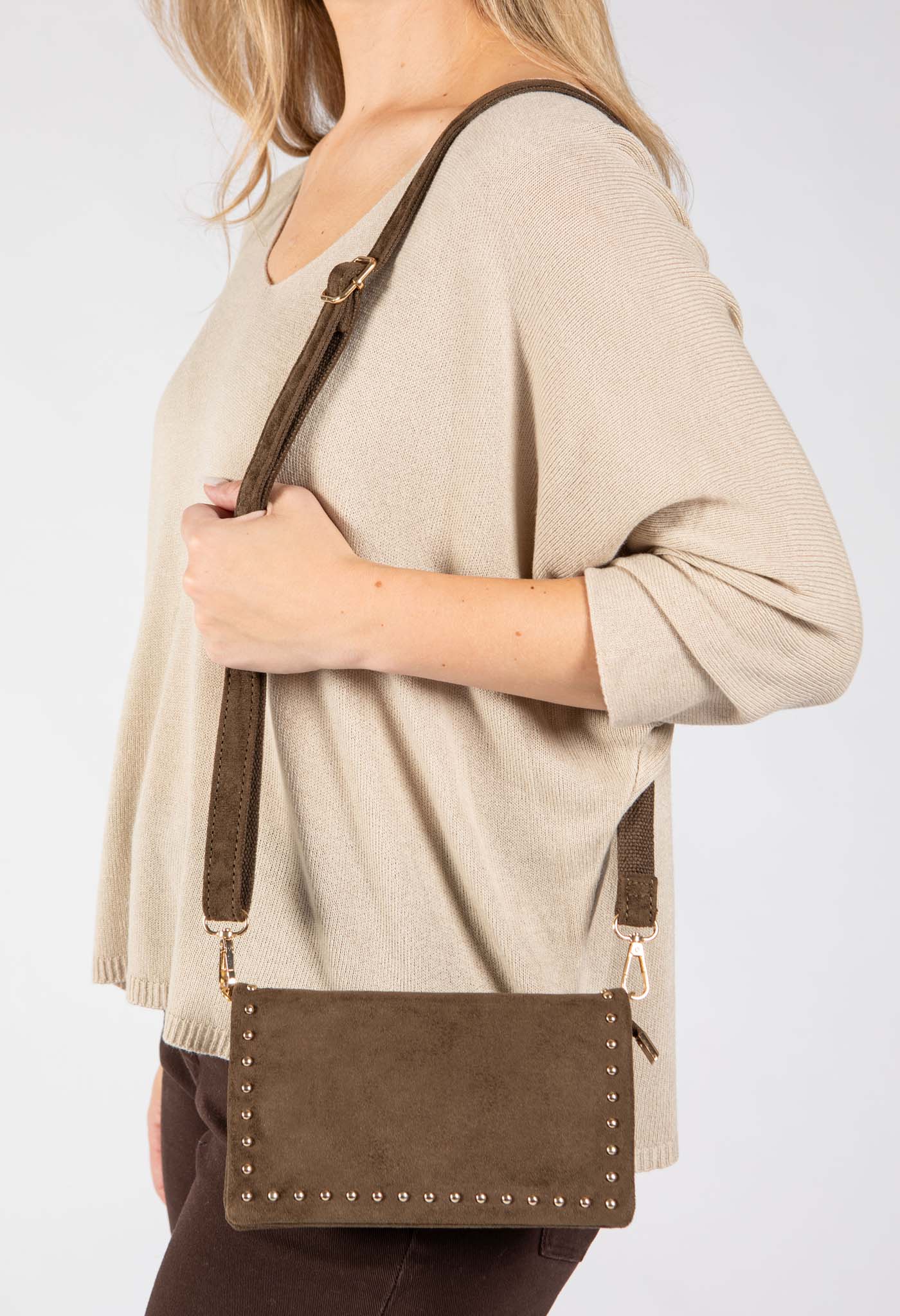 Faux Suede Studded Bag