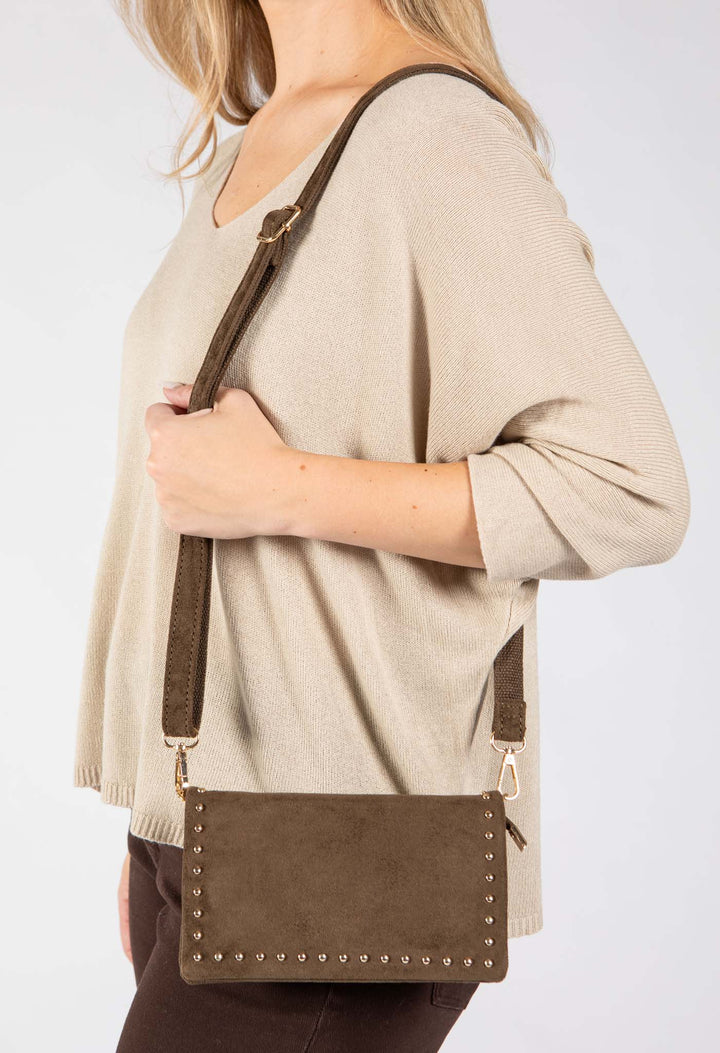 Faux Suede Studded Bag