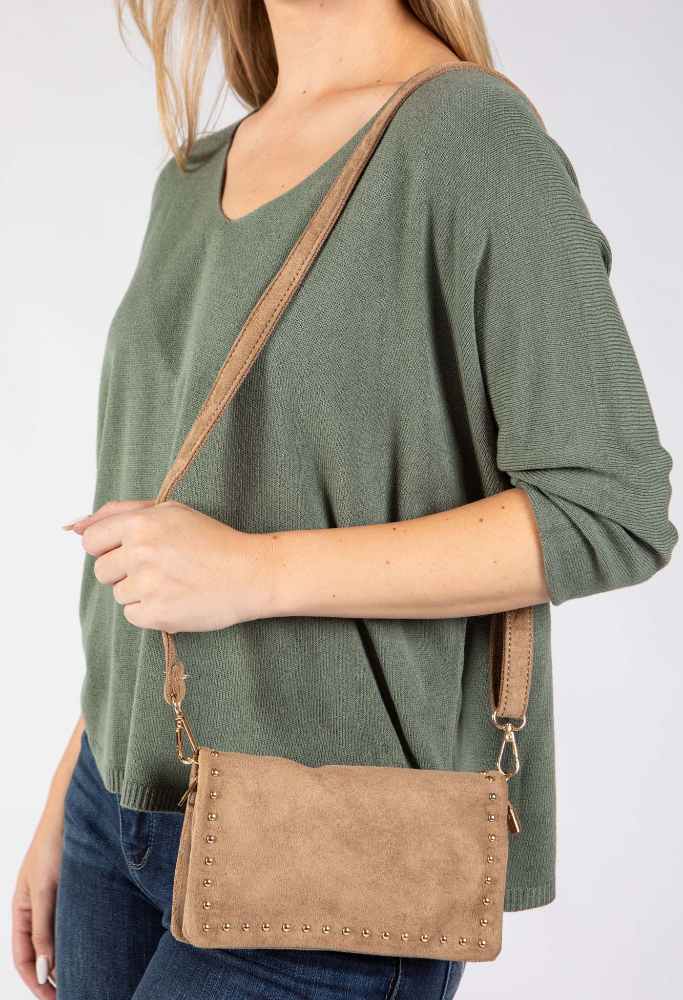 Faux Suede Studded Bag