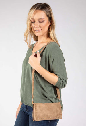 Faux Suede Studded Bag
