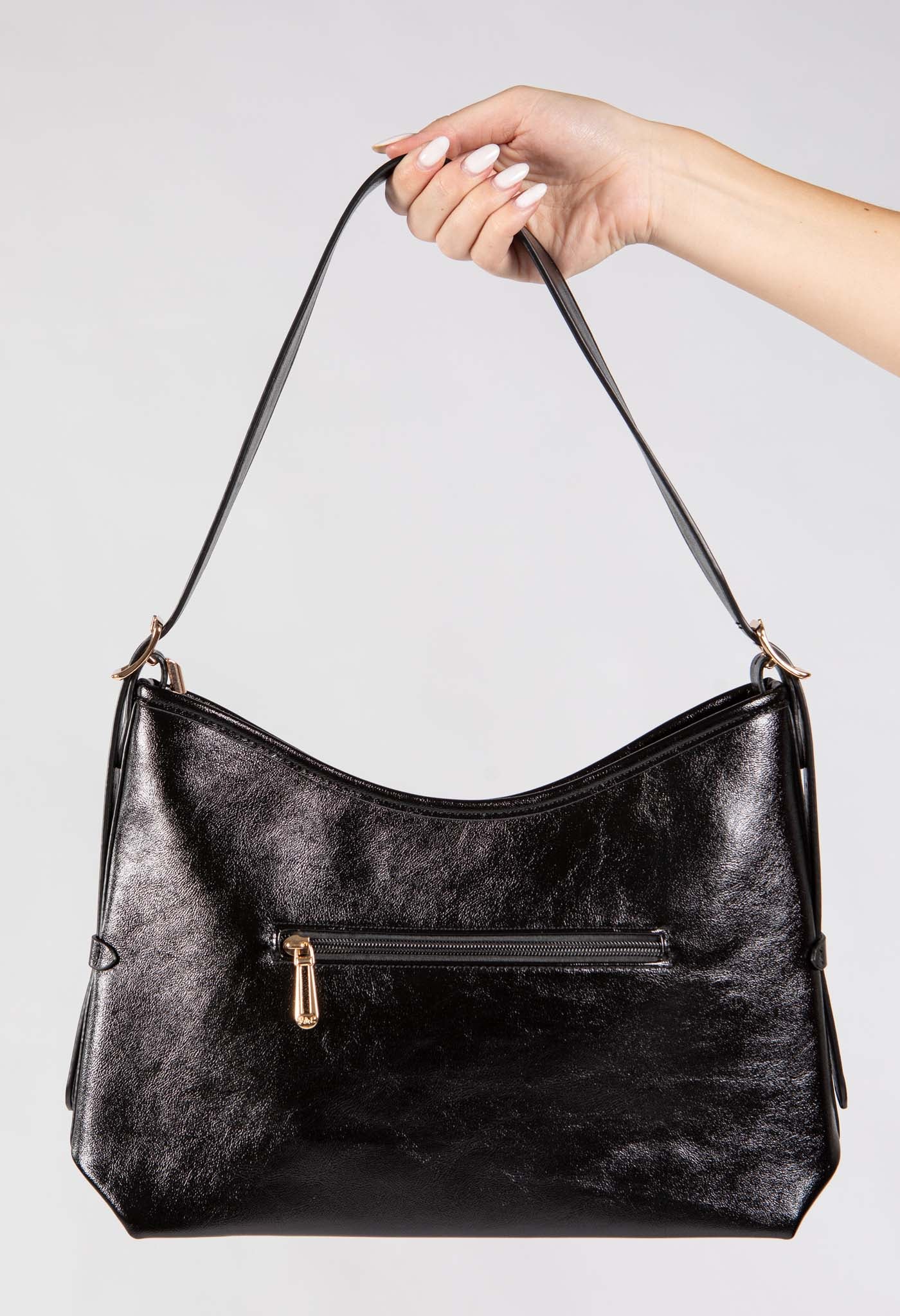 Faux Leather Shoulder Bag with Buckle