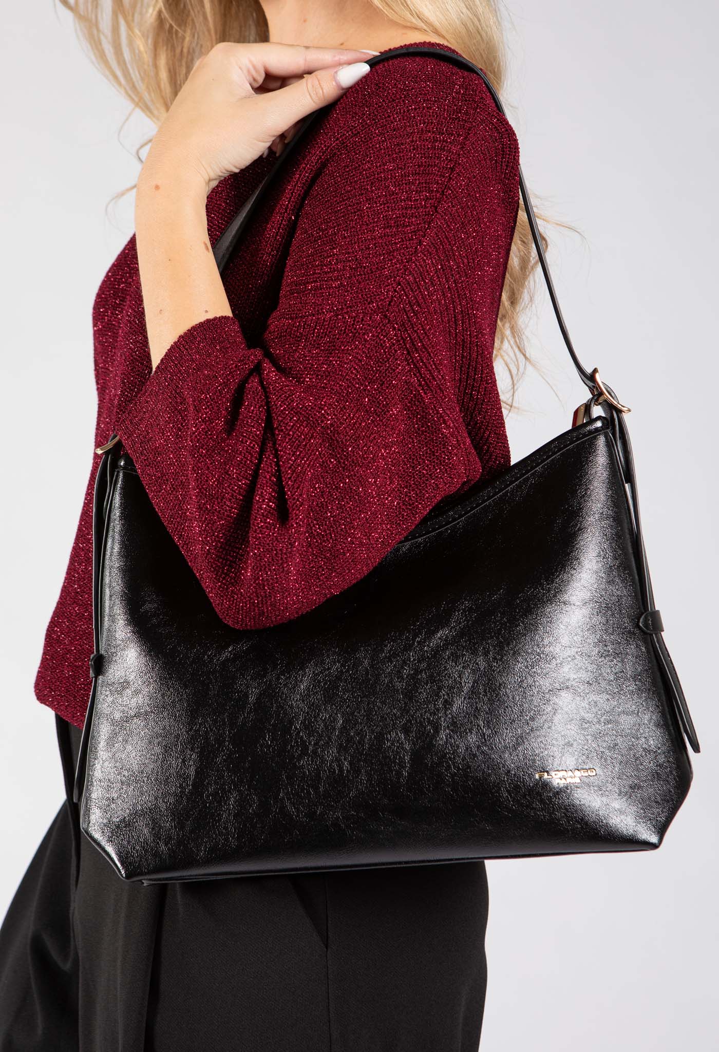 Faux Leather Shoulder Bag with Buckle