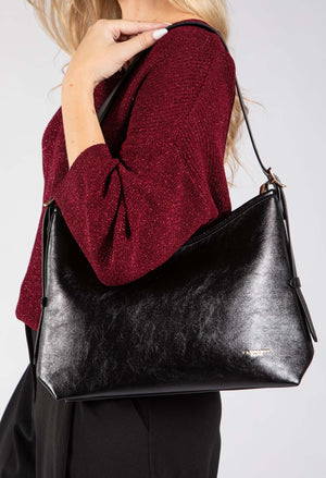 Faux Leather Shoulder Bag with Buckle