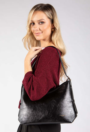 Faux Leather Shoulder Bag with Buckle