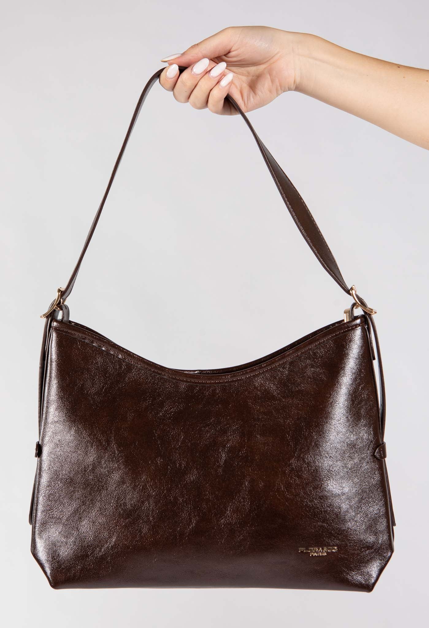 Faux Leather Shoulder Bag with Buckle