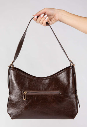 Faux Leather Shoulder Bag with Buckle