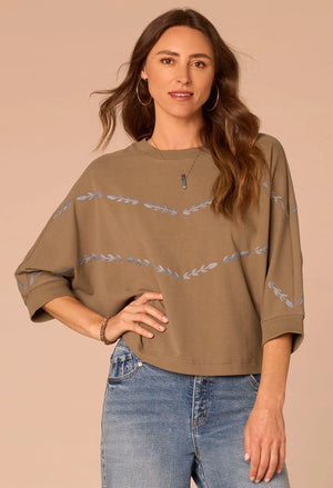 Dolman Sleeve Embroidered Knit Top