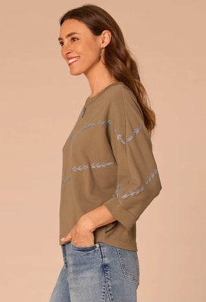Dolman Sleeve Embroidered Knit Top