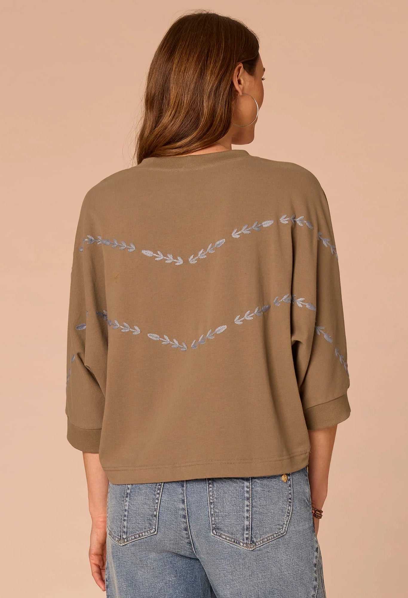 Dolman Sleeve Embroidered Knit Top