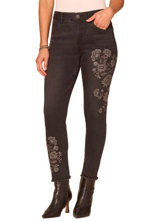 "Ab"solution® Slim Fit Floral Embroidery Jeans