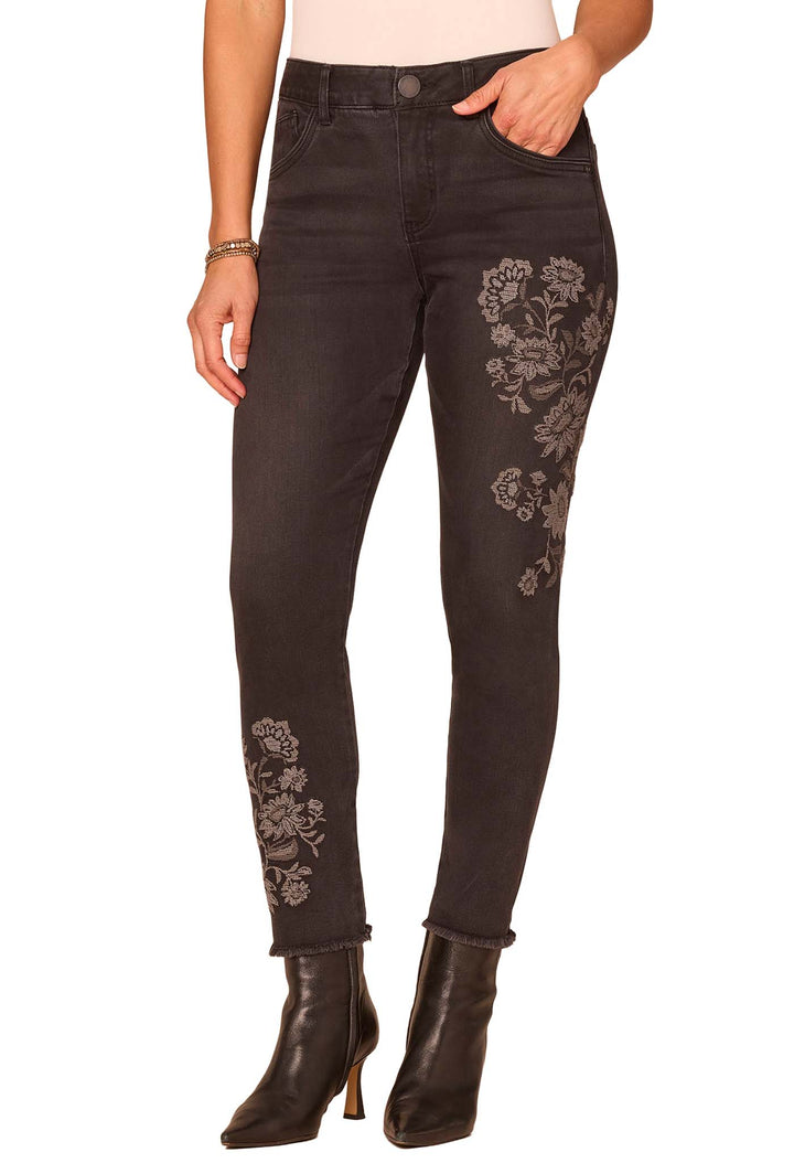"Ab"solution® Slim Fit Floral Embroidery Jeans