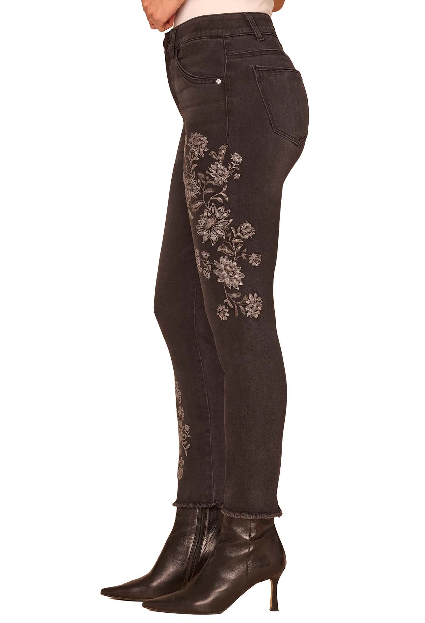 "Ab"solution® Slim Fit Floral Embroidery Jeans