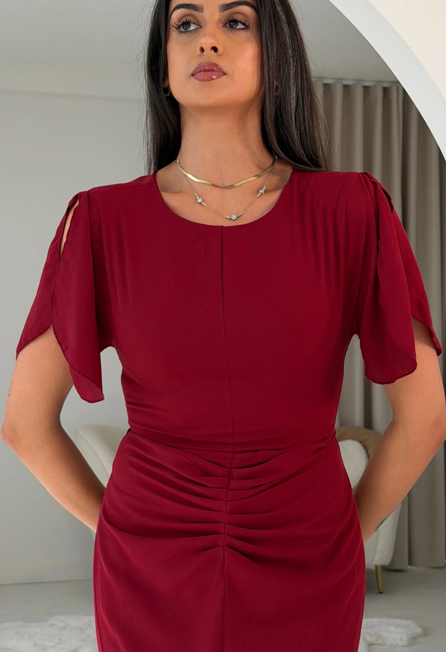 Cleo Ruched Detail Midi Dres