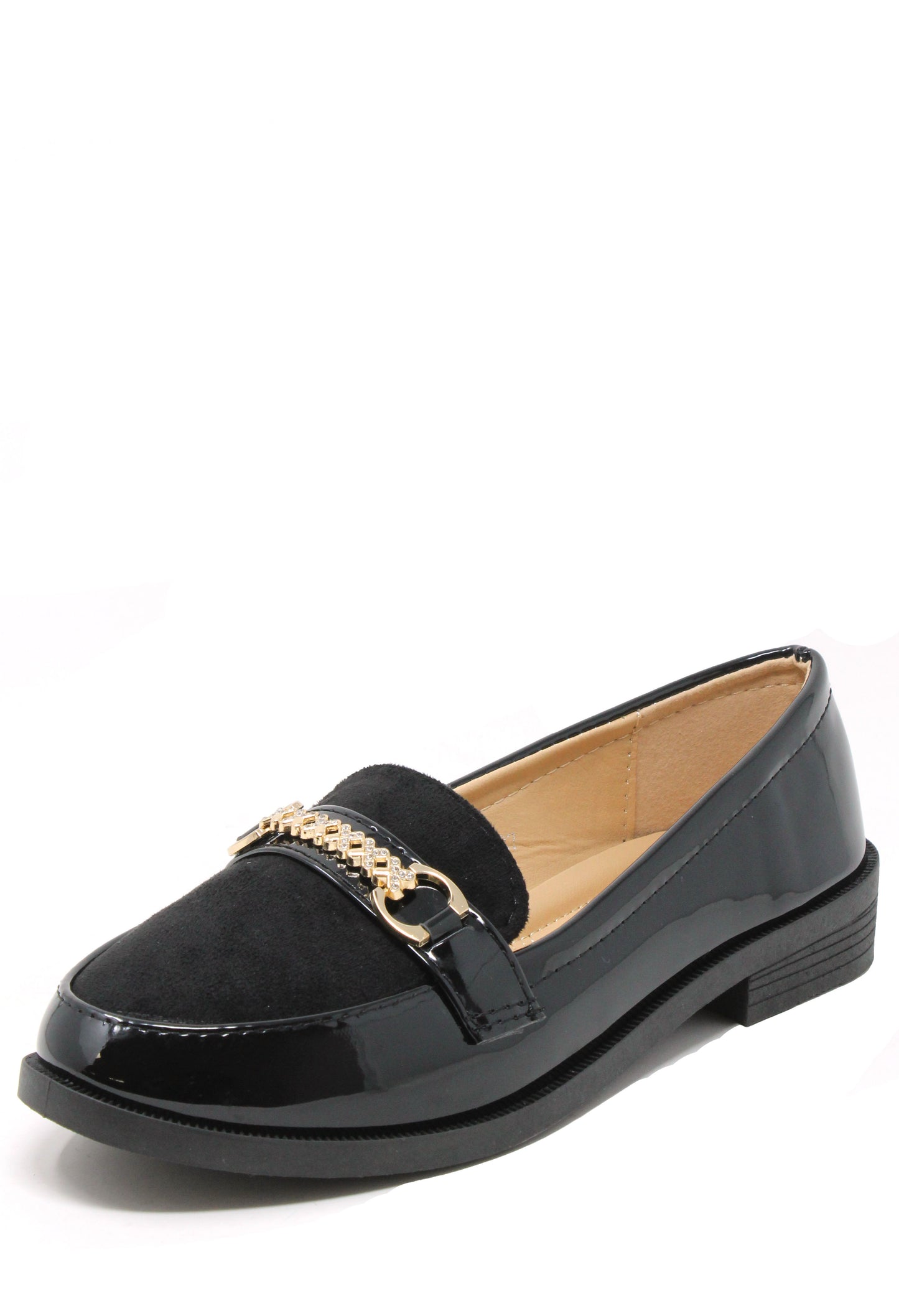 Patent and Faux Suede Loafer