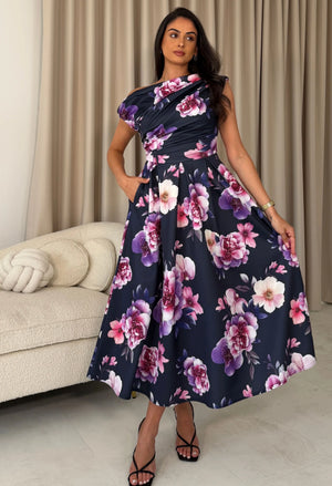 Betty Asymmetric Floral Midi Dress