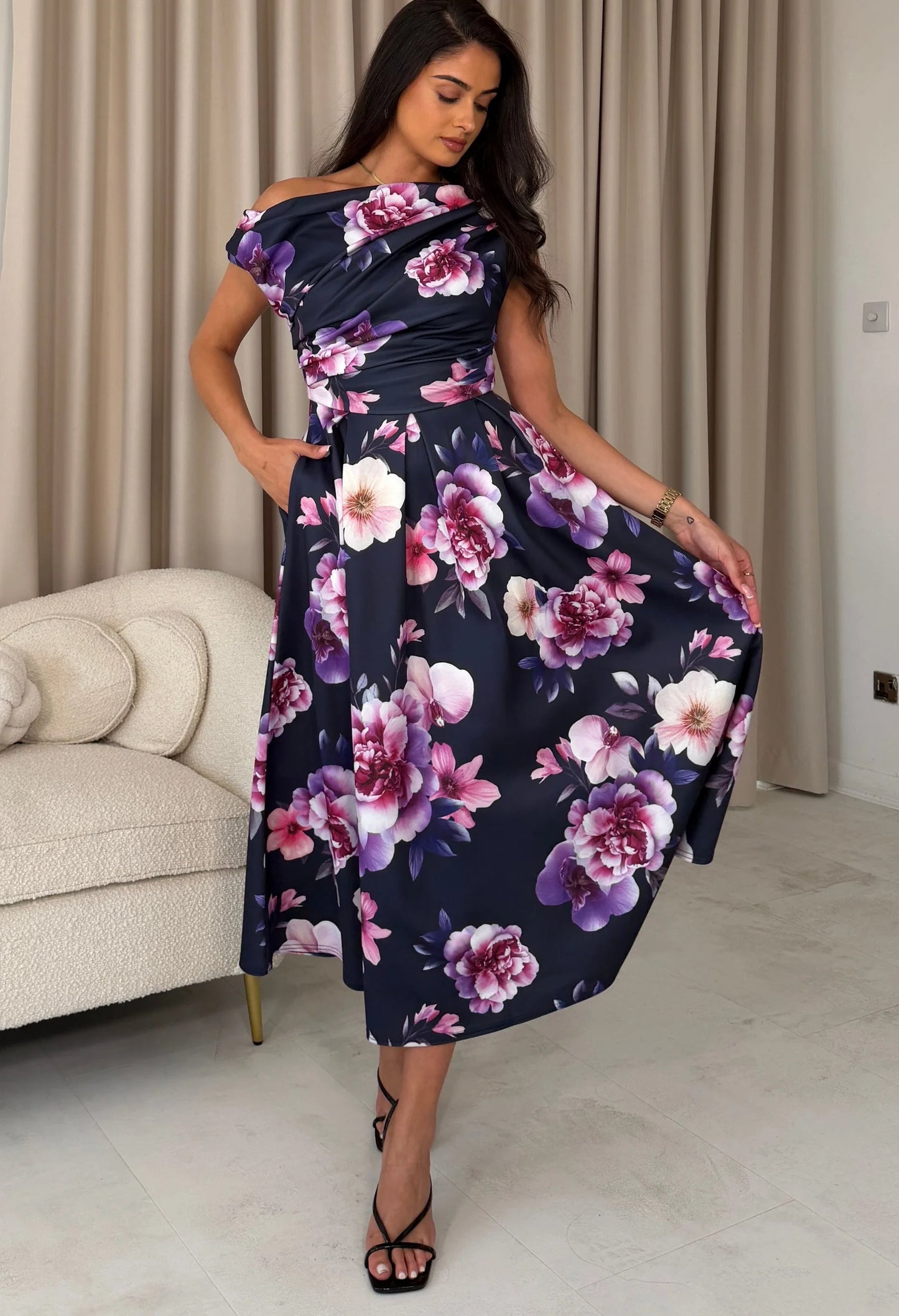 Betty Asymmetric Floral Midi Dress