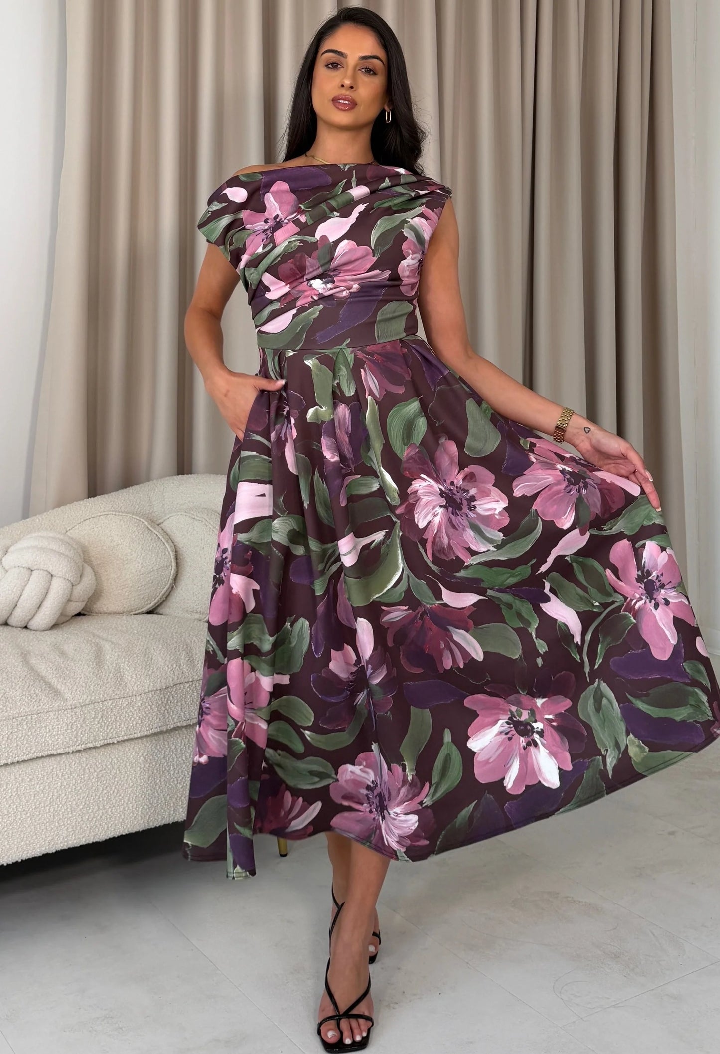 Betty Asymmetric Floral Midi Dress