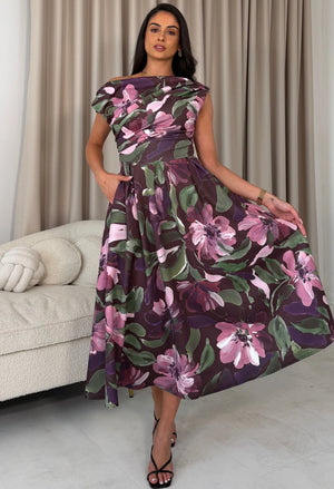 Betty Asymmetric Floral Midi Dress