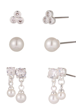 Diamante & Pearl Earring Set