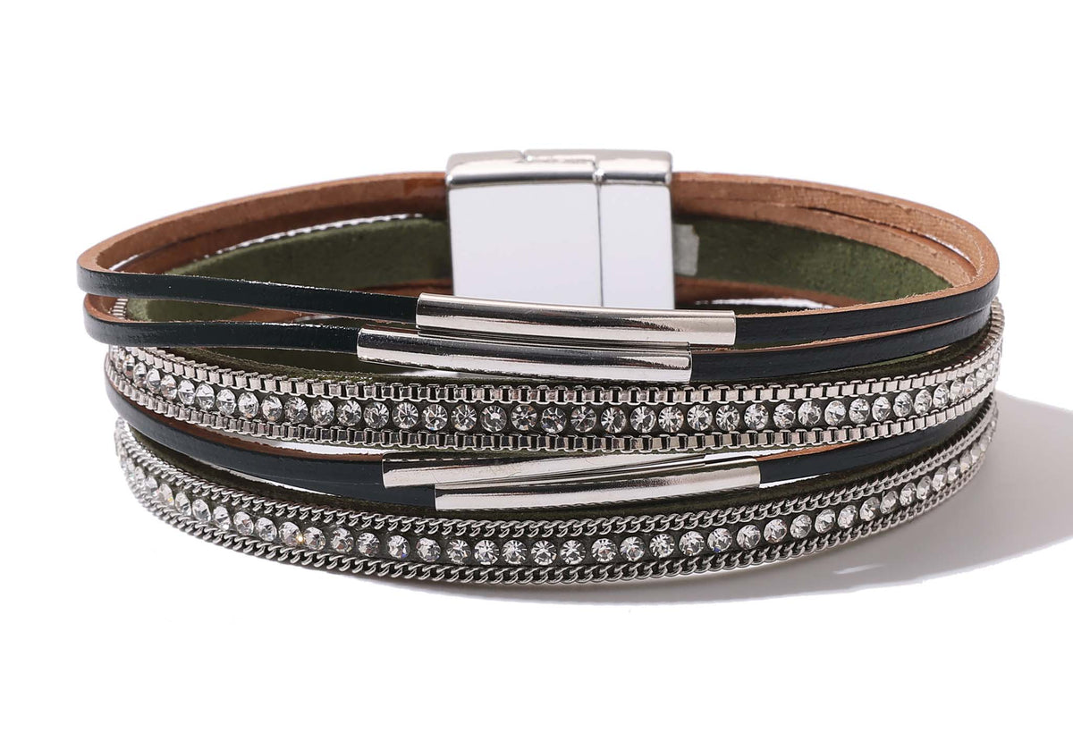 Faux Leather & Diamante Bracelet
